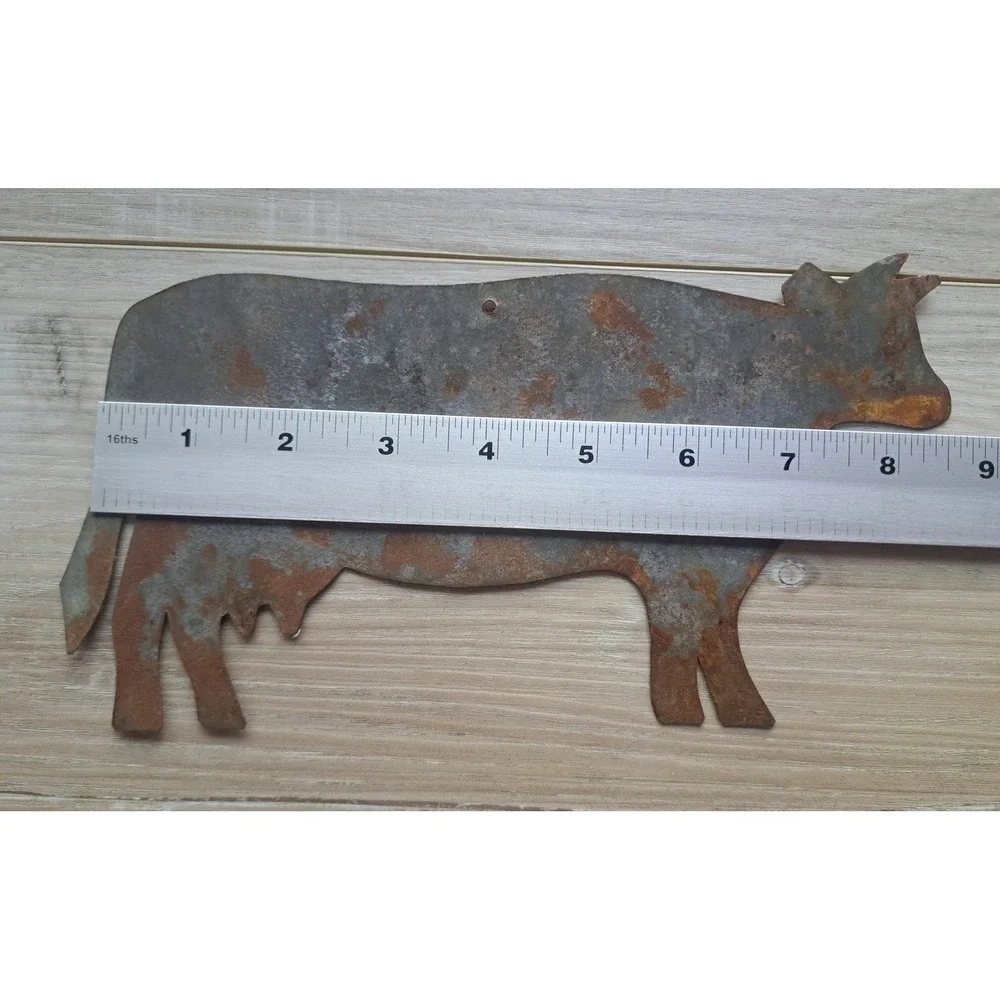 Vintage‎ Rustic Metal Cow Weathervane Silhouette Primitive Farmhouse Rusted Art
